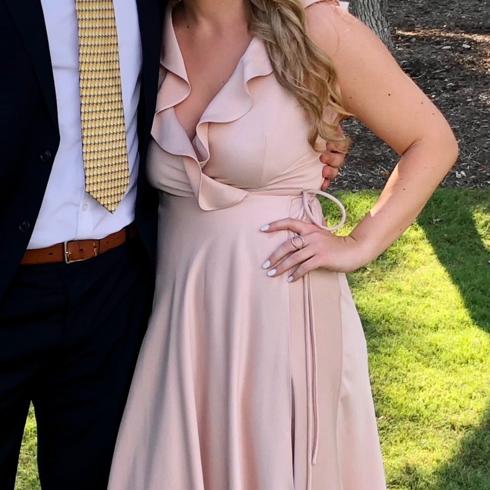 Sachin & Babi champagne wrap ruffle maxi dress